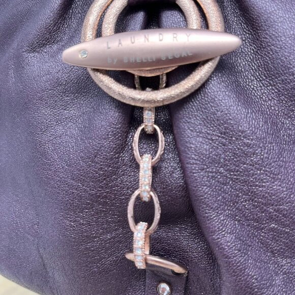 Laundry By Shelli Segal Bag SOFT Lambskin Leather Hobo Color Eggplant - Picture 5 of 15